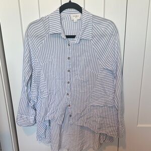 Everly Blue & White Vertical Stripe Button-Up Blouse